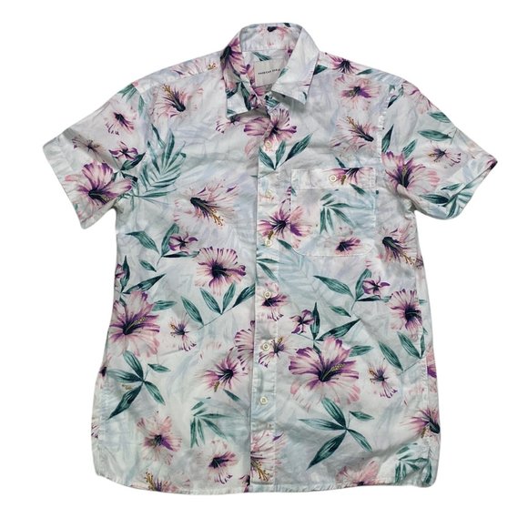 American Eagle Outfitters Other - American Eagle Button Front Floral Print Mens Size S Short Sleeve White Shirt